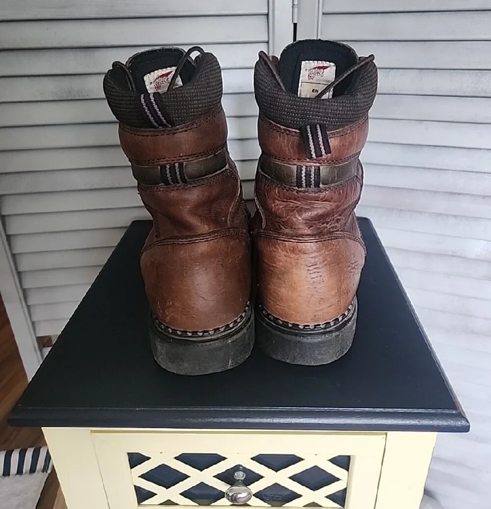 Men's Brown Leather Work Boots - Rugged Lace-Up 8